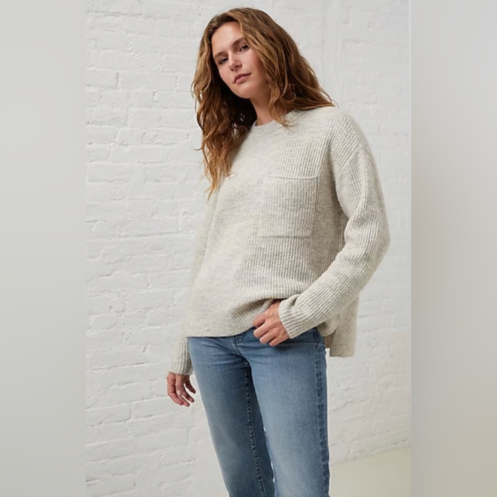 Upwest Comfy Crewneck Pocket Sweater in Bran Cream XS